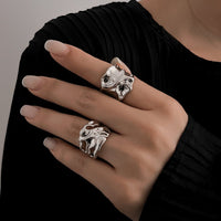 Thumbnail for Geometric 2pcs Irregular Hammered Wide Open Ring Set