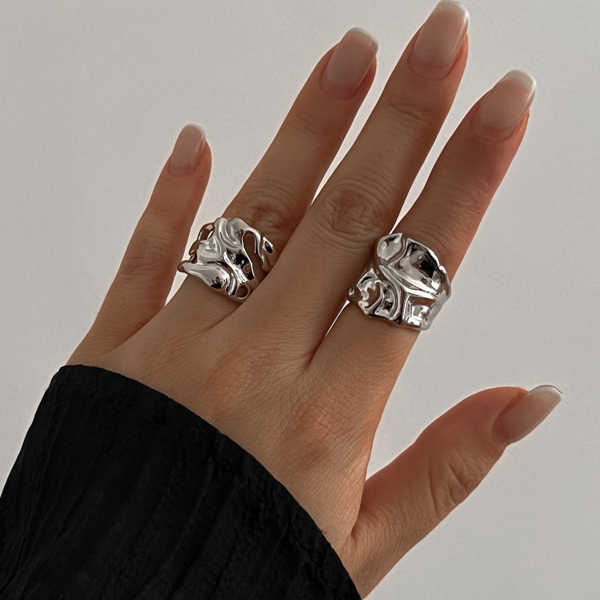 Geometric 2pcs Irregular Hammered Wide Open Ring Set