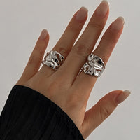 Thumbnail for Geometric 2pcs Irregular Hammered Wide Open Ring Set