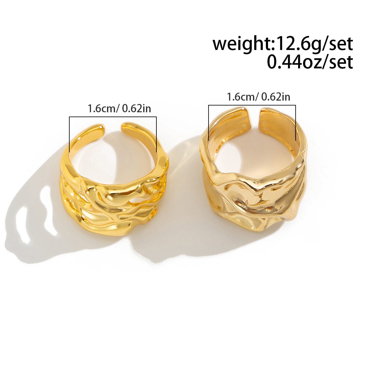 Geometric 2pcs Irregular Hammered Wide Open Ring Set