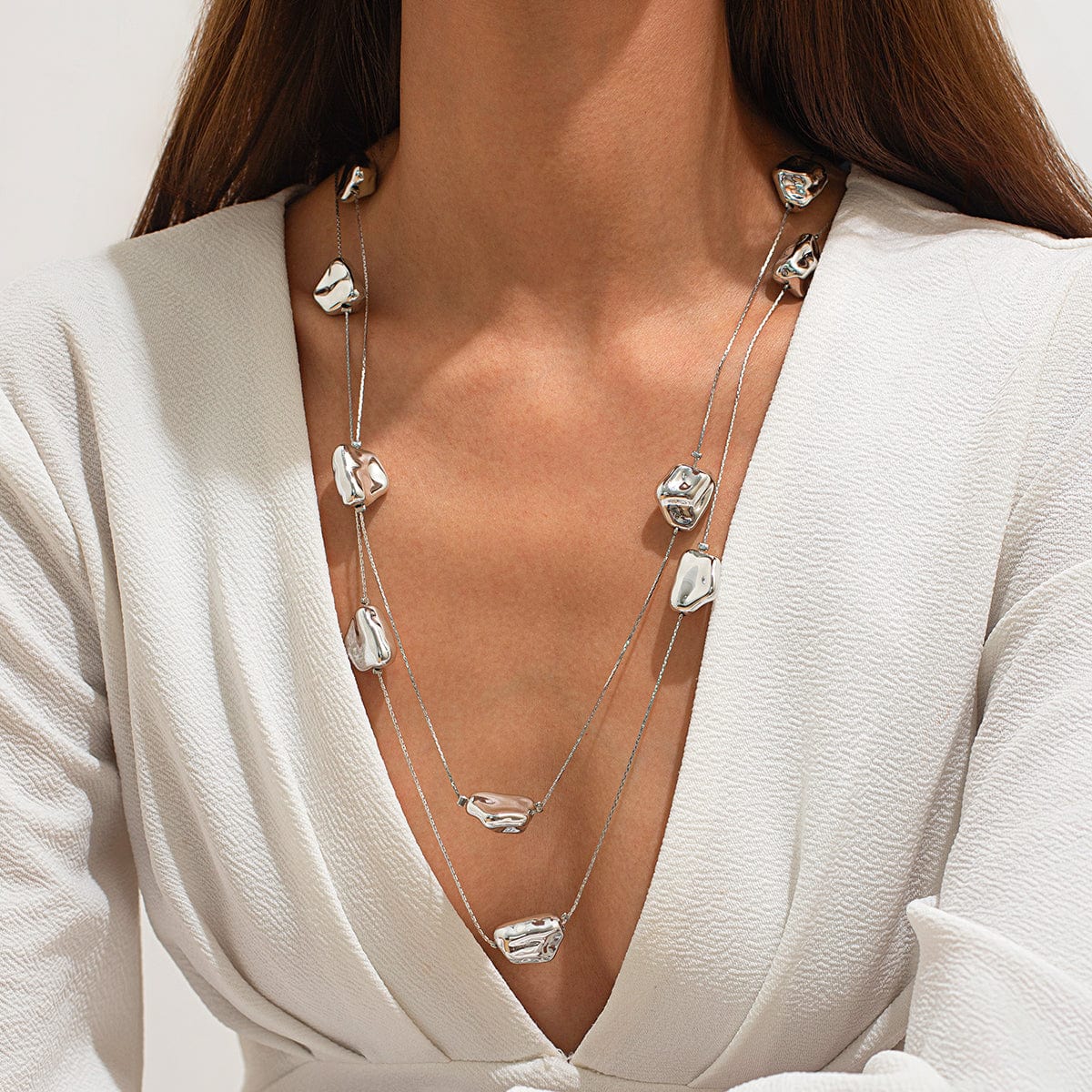 Geometric 2pcs Irregular Pattern Charm Long Chain Necklace Set - ArtGalleryZen