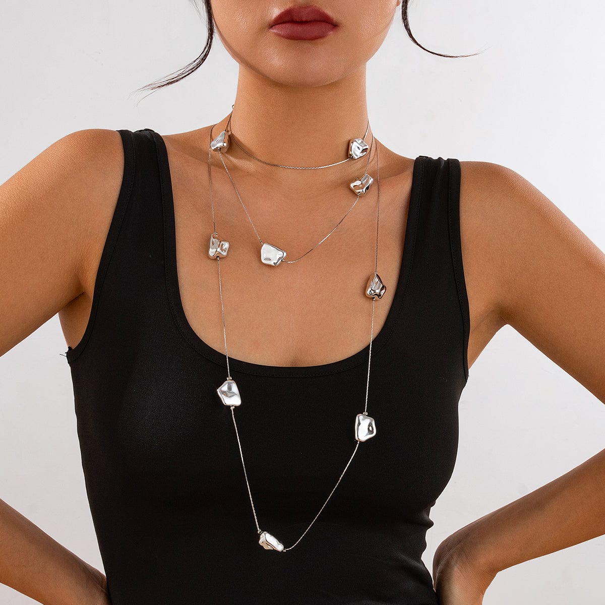 Geometric 2pcs Irregular Pattern Charm Long Chain Necklace Set