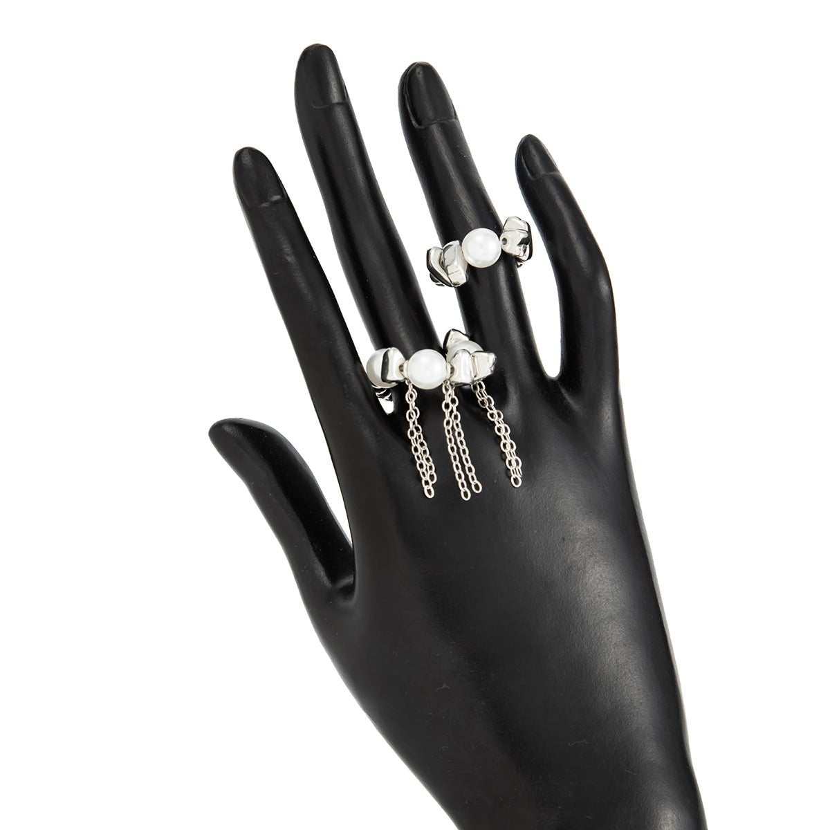 Geometric 2pcs Pearl Irregular Beaded Tassel Ring Set - ArtGalleryZen