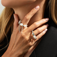 Thumbnail for Geometric 2pcs Pearl Irregular Beaded Tassel Ring Set - ArtGalleryZen