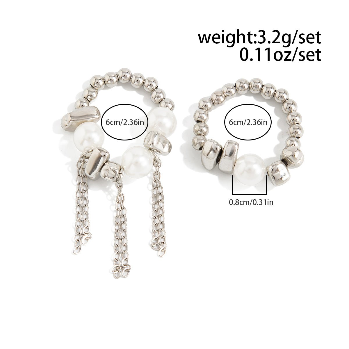 Geometric 2pcs Pearl Irregular Beaded Tassel Ring Set - ArtGalleryZen