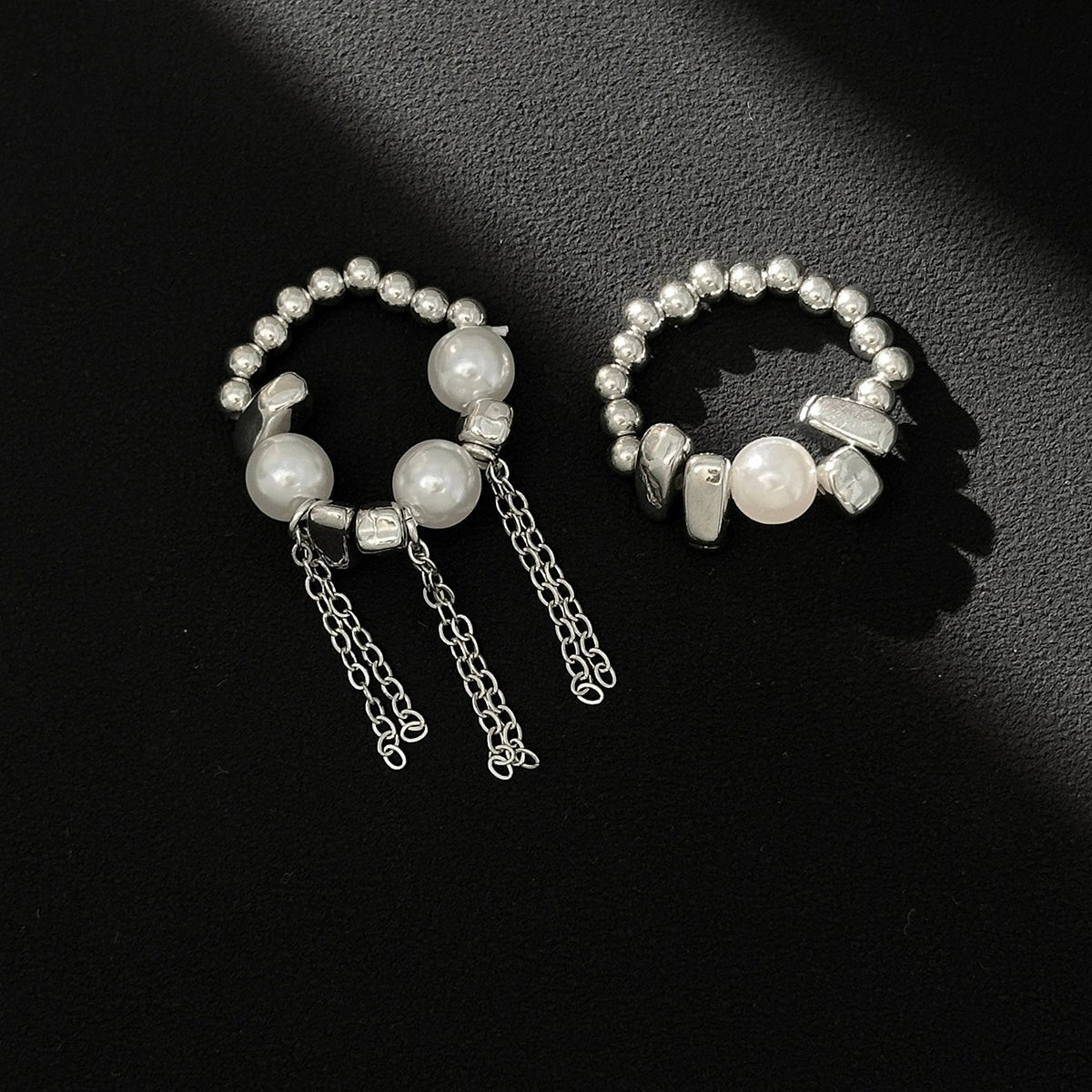 Geometric 2pcs Pearl Irregular Beaded Tassel Ring Set - ArtGalleryZen