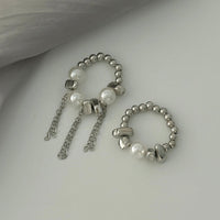 Thumbnail for Geometric 2pcs Pearl Irregular Beaded Tassel Ring Set - ArtGalleryZen