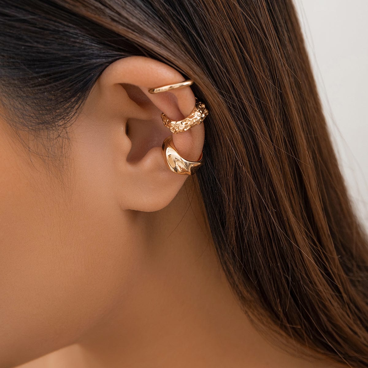 Geometric 3 Pcs Gold Silver Plated Irregular Ear Cuff Earrings Set - ArtGalleryZen
