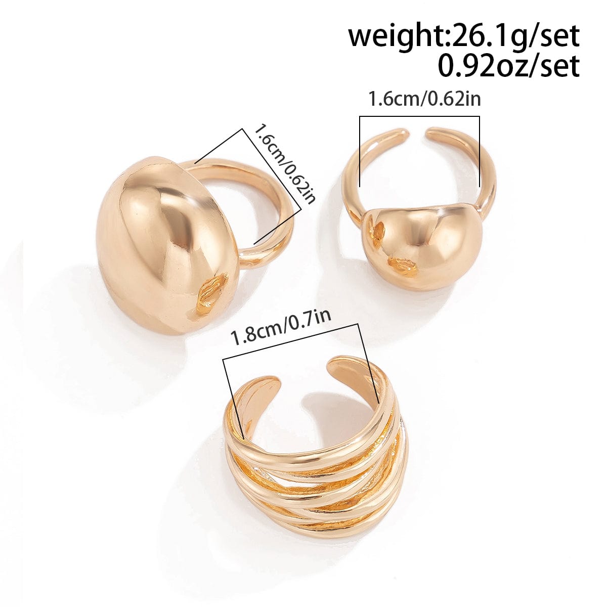 Geometric 3Pcs Chunky Glossy Hollow Ring Set