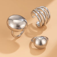 Thumbnail for Geometric 3Pcs Chunky Glossy Hollow Ring Set