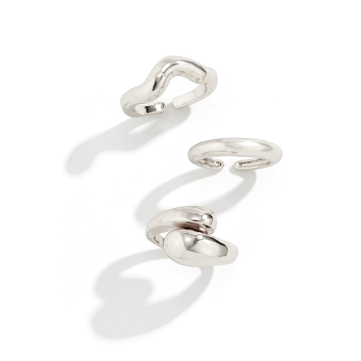 Geometric 3pcs Gold Plated Waterdrop Open Ring Set - ArtGalleryZen