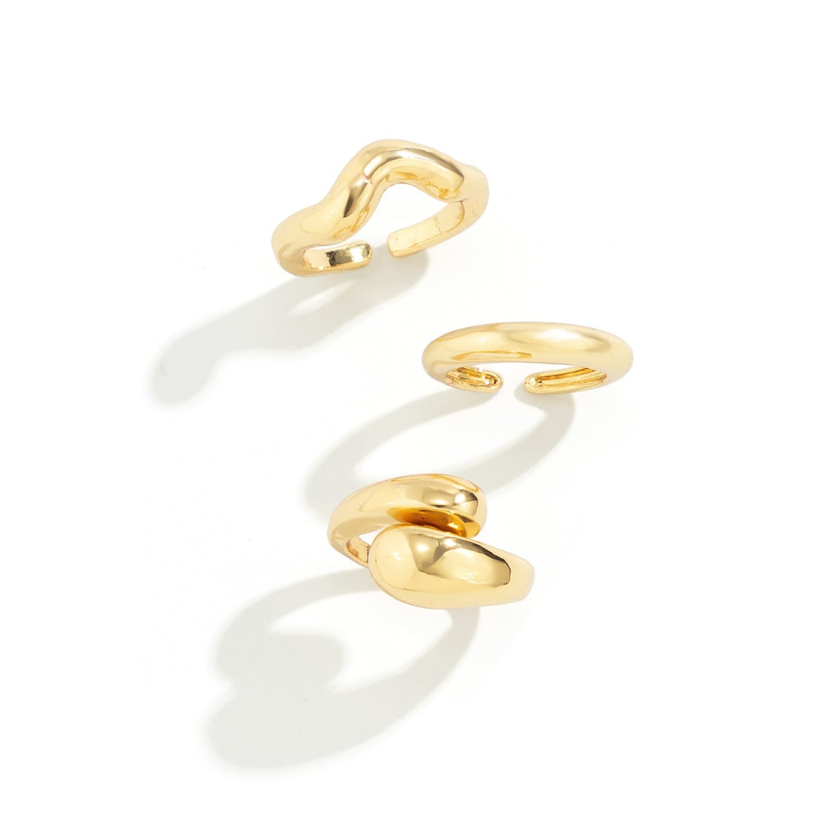 Geometric 3pcs Gold Plated Waterdrop Open Ring Set - ArtGalleryZen