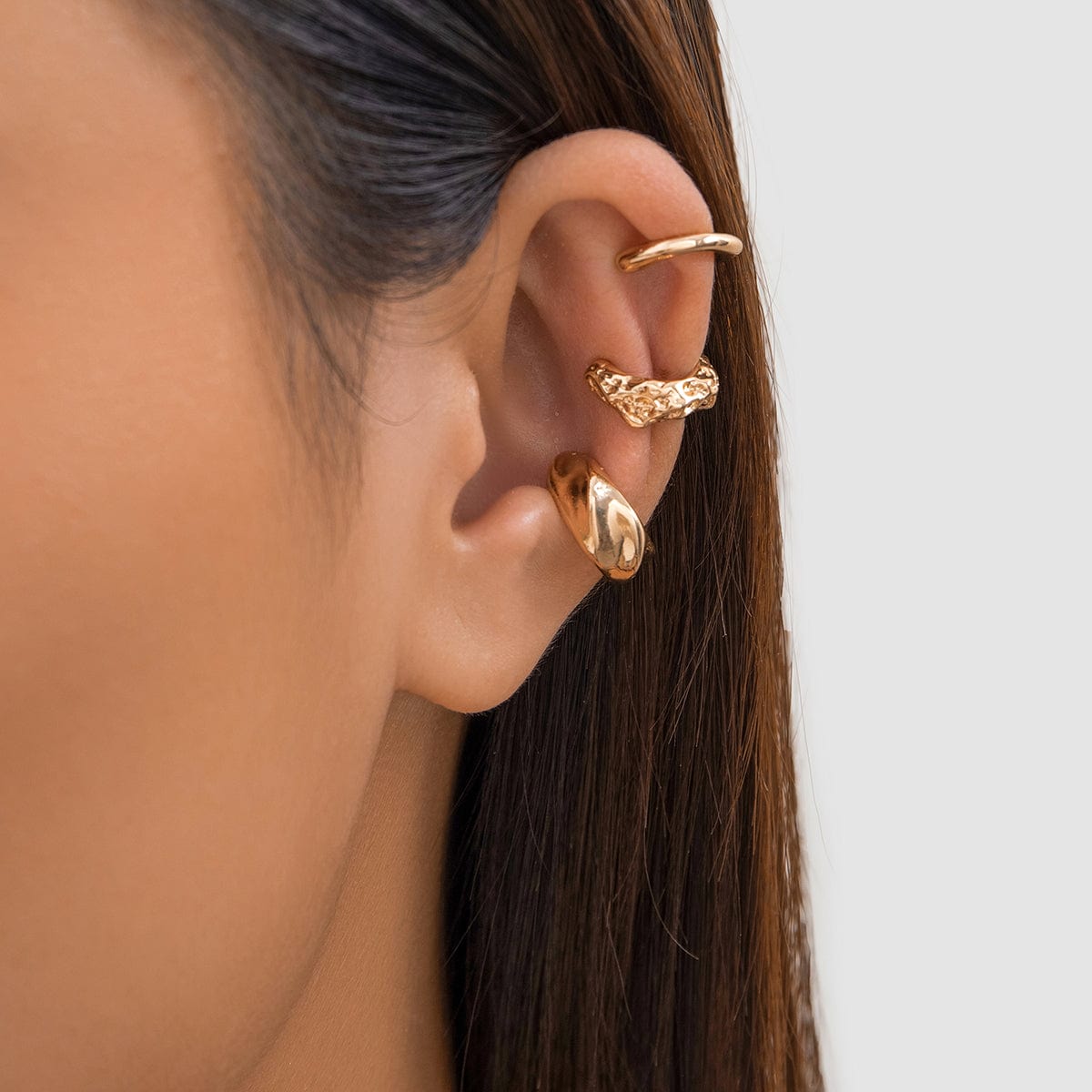 Geometric 3 Pcs Gold Silver Plated Irregular Ear Cuff Earrings Set - ArtGalleryZen