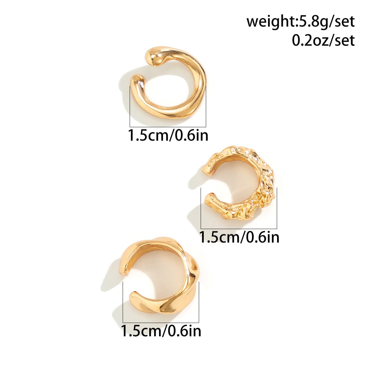 Geometric 3 Pcs Gold Silver Plated Irregular Ear Cuff Earrings Set - ArtGalleryZen