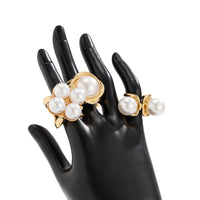 Thumbnail for Geometric 3pcs Gold Silver Tone Pearl Inlaid Chunky Ring Set - ArtGalleryZen