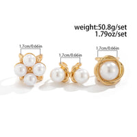 Thumbnail for Geometric 3pcs Gold Silver Tone Pearl Inlaid Chunky Ring Set - ArtGalleryZen