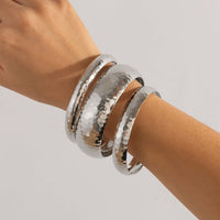 Thumbnail for Geometric 3pcs Hammered Wide Cuff Bangle Bracelet Set