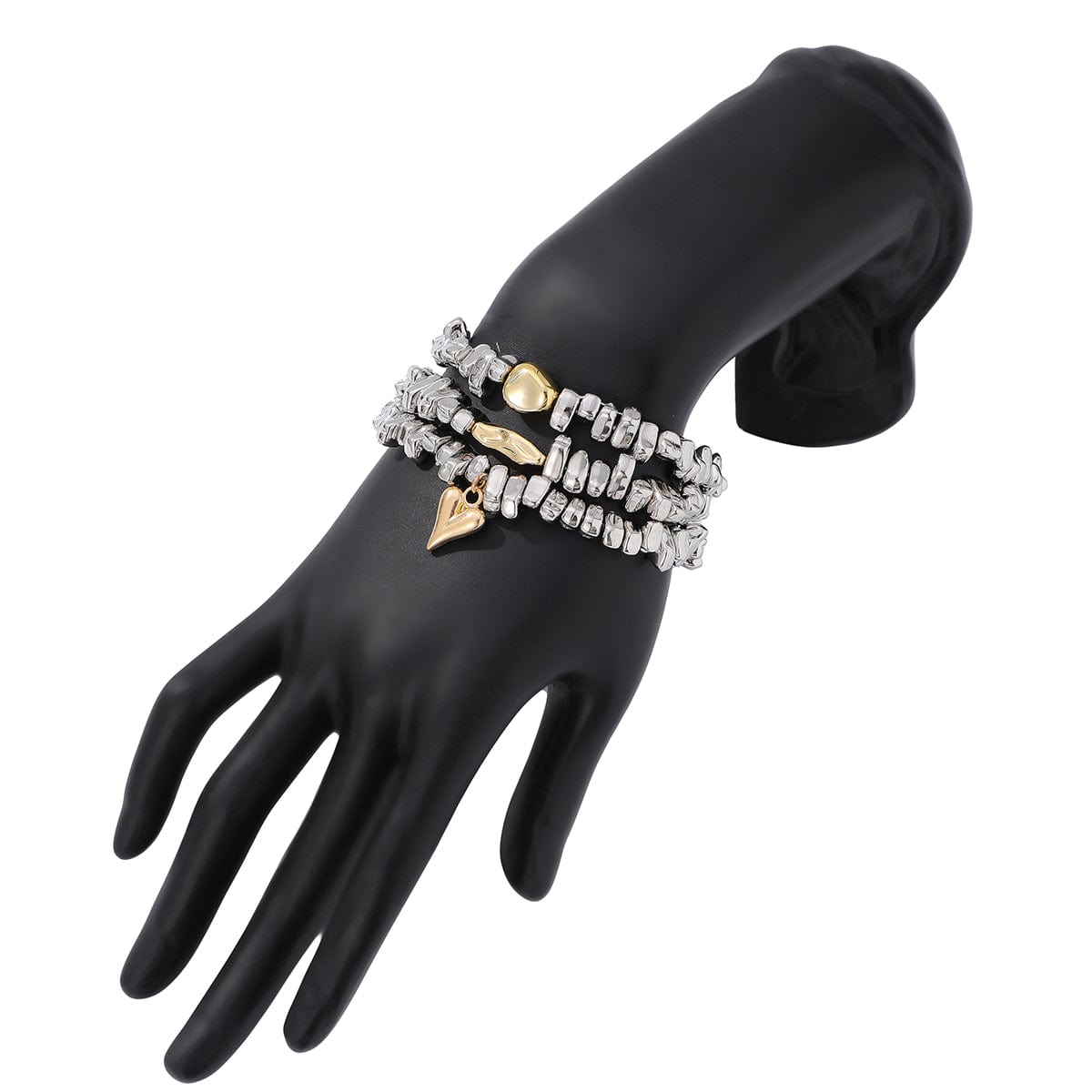 Geometric 3pcs Heart Charm Irregular Beaded Bracelet Set - ArtGalleryZen