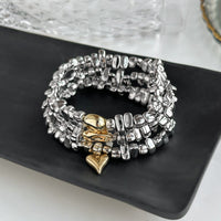 Thumbnail for Geometric 3pcs Heart Charm Irregular Beaded Bracelet Set - ArtGalleryZen