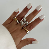 Thumbnail for Geometric 3pcs Heart Charm Irregular Beaded Ring Set - ArtGalleryZen