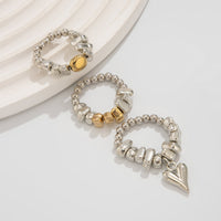 Thumbnail for Geometric 3pcs Heart Charm Irregular Beaded Ring Set - ArtGalleryZen