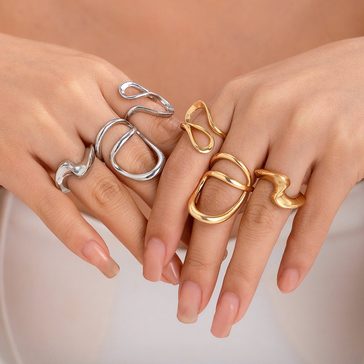 Geometric 3Pcs Irregular Curved Ring Set