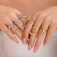 Thumbnail for Geometric 3Pcs Irregular Curved Ring Set