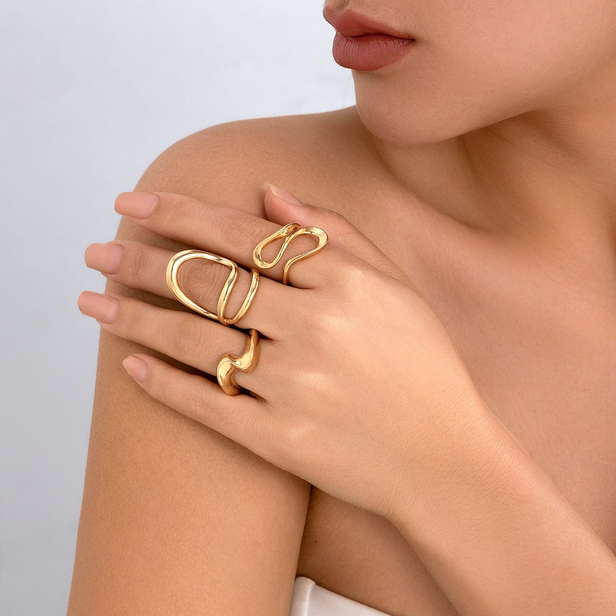 Geometric 3Pcs Irregular Curved Ring Set