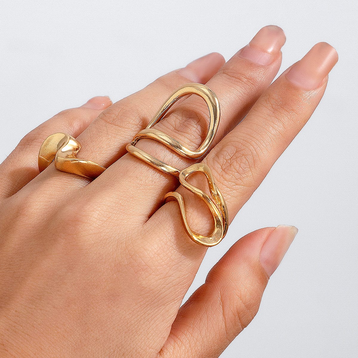 Geometric 3Pcs Irregular Curved Ring Set