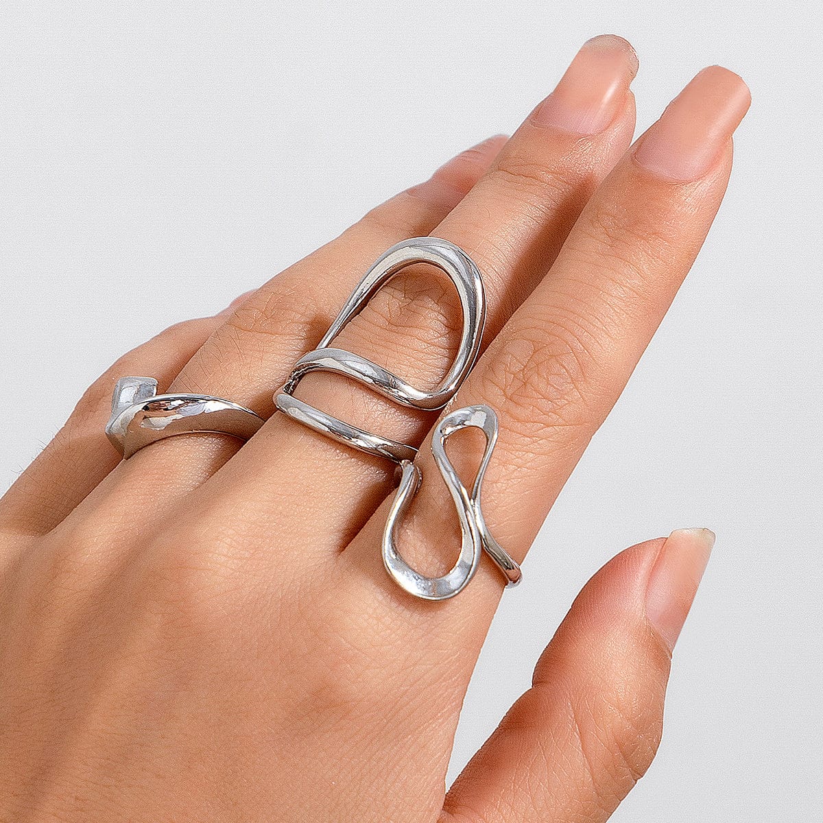 Geometric 3Pcs Irregular Curved Ring Set