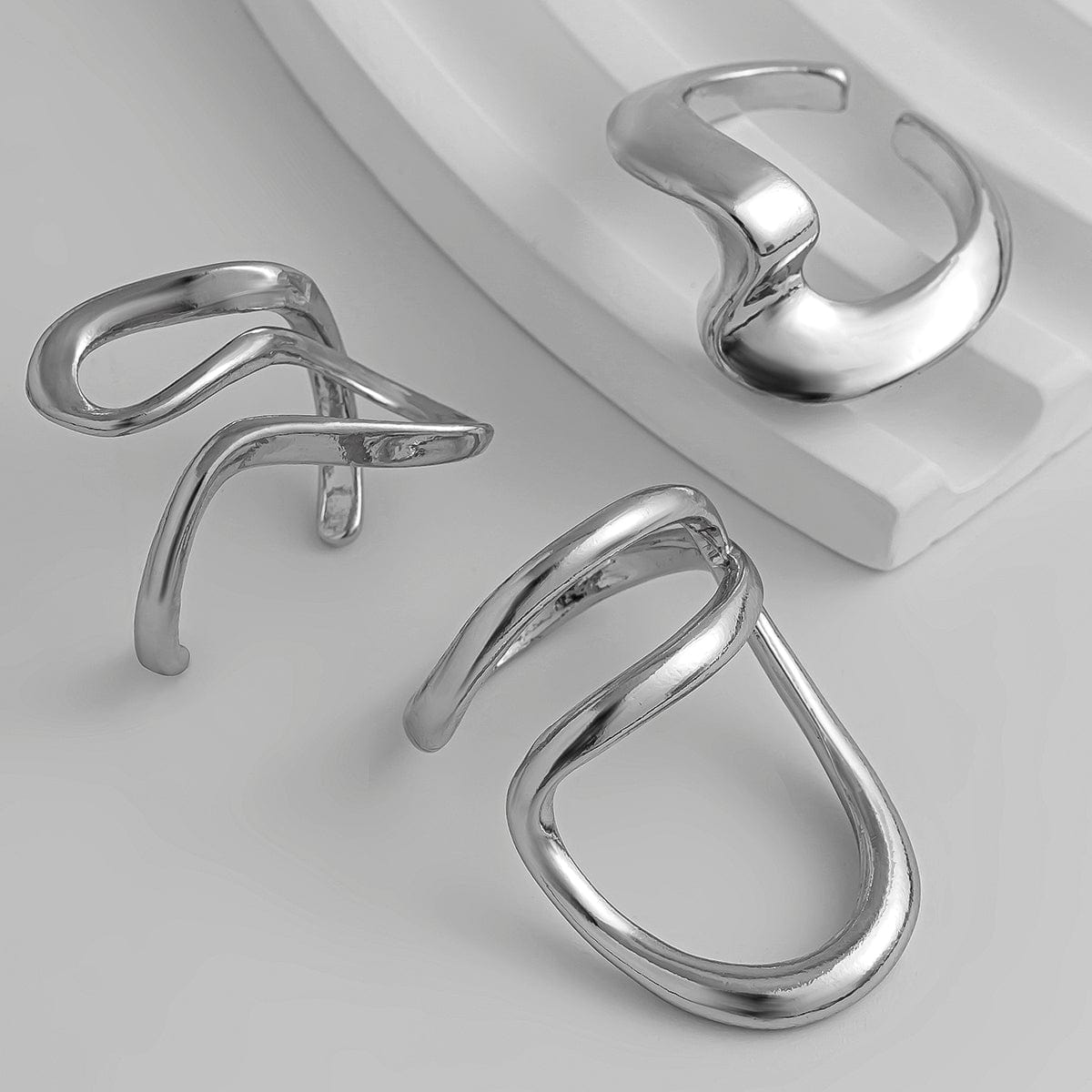 Geometric 3Pcs Irregular Curved Ring Set