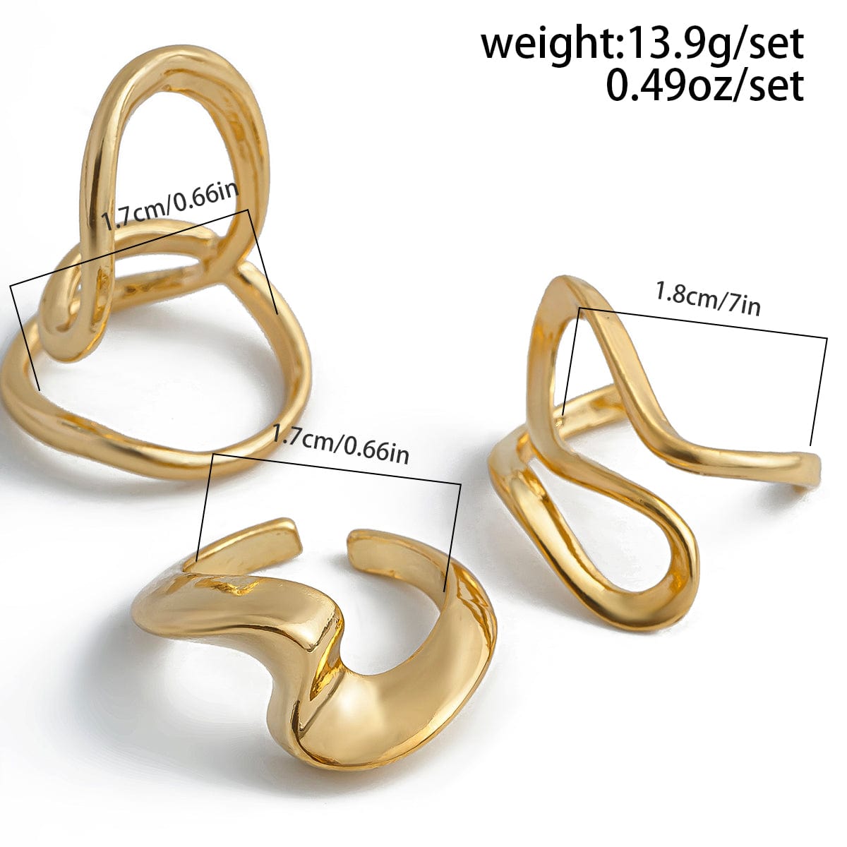 Geometric 3Pcs Irregular Curved Ring Set