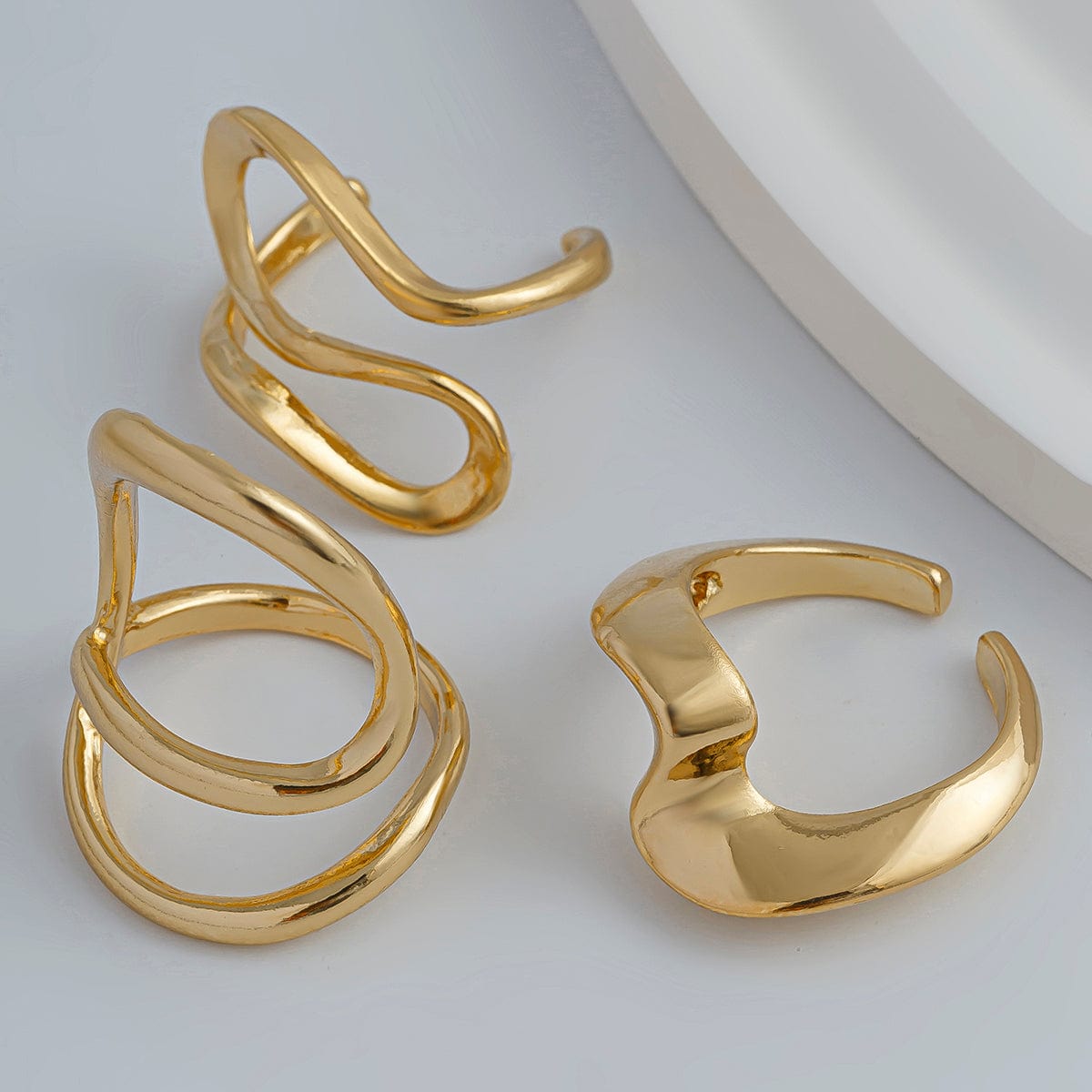 Geometric 3Pcs Irregular Curved Ring Set