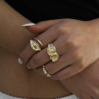 Thumbnail for Geometric 3pcs Irregular Pleated Stackable Ring Set - ArtGalleryZen