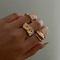 Thumbnail for Geometric 3pcs Irregular Pleated Stackable Ring Set - ArtGalleryZen