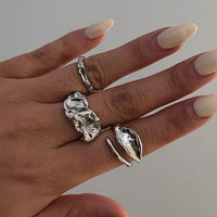 Thumbnail for Geometric 3pcs Irregular Pleated Stackable Ring Set - ArtGalleryZen