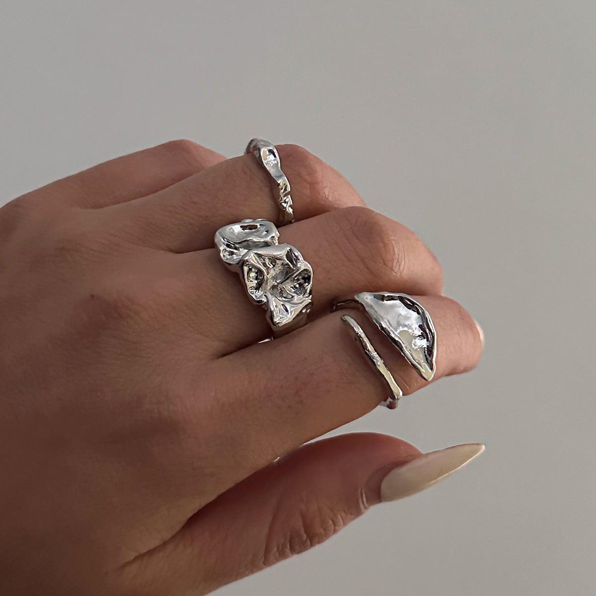 Geometric 3pcs Irregular Pleated Stackable Ring Set - ArtGalleryZen