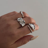 Thumbnail for Geometric 3pcs Irregular Pleated Stackable Ring Set - ArtGalleryZen