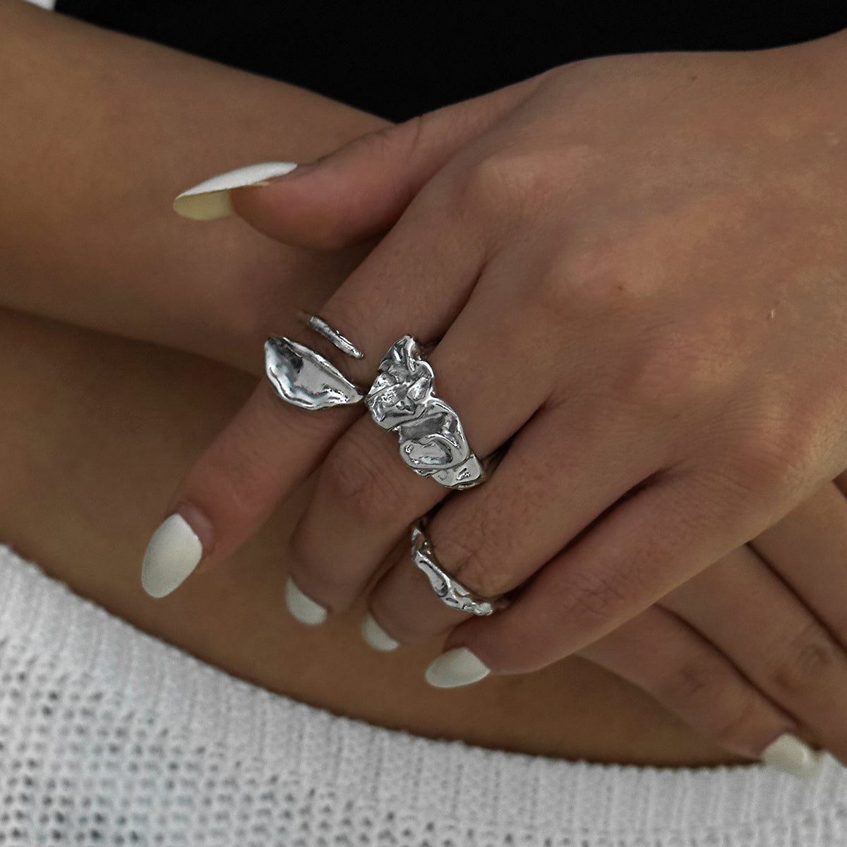 Geometric 3pcs Irregular Pleated Stackable Ring Set - ArtGalleryZen