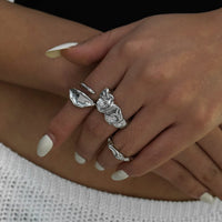 Thumbnail for Geometric 3pcs Irregular Pleated Stackable Ring Set - ArtGalleryZen