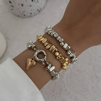 Thumbnail for Geometric 3pcs Two Tone Heart Charm Irregular Beaded Bracelet Set - ArtGalleryZen