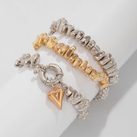 Thumbnail for Geometric 3pcs Two Tone Heart Charm Irregular Beaded Bracelet Set - ArtGalleryZen