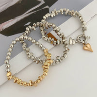 Thumbnail for Geometric 3pcs Two Tone Heart Charm Irregular Beaded Bracelet Set - ArtGalleryZen