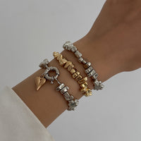 Thumbnail for Geometric 3pcs Two Tone Heart Charm Irregular Beaded Bracelet Set - ArtGalleryZen