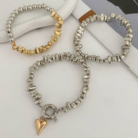 Thumbnail for Geometric 3pcs Two Tone Heart Charm Irregular Beaded Bracelet Set - ArtGalleryZen