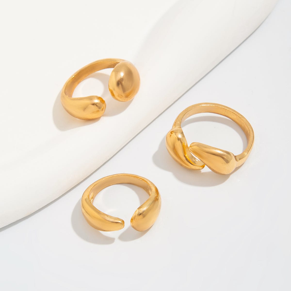 Geometric 3pcs Waterdrop Open Ring Set - ArtGalleryZen
