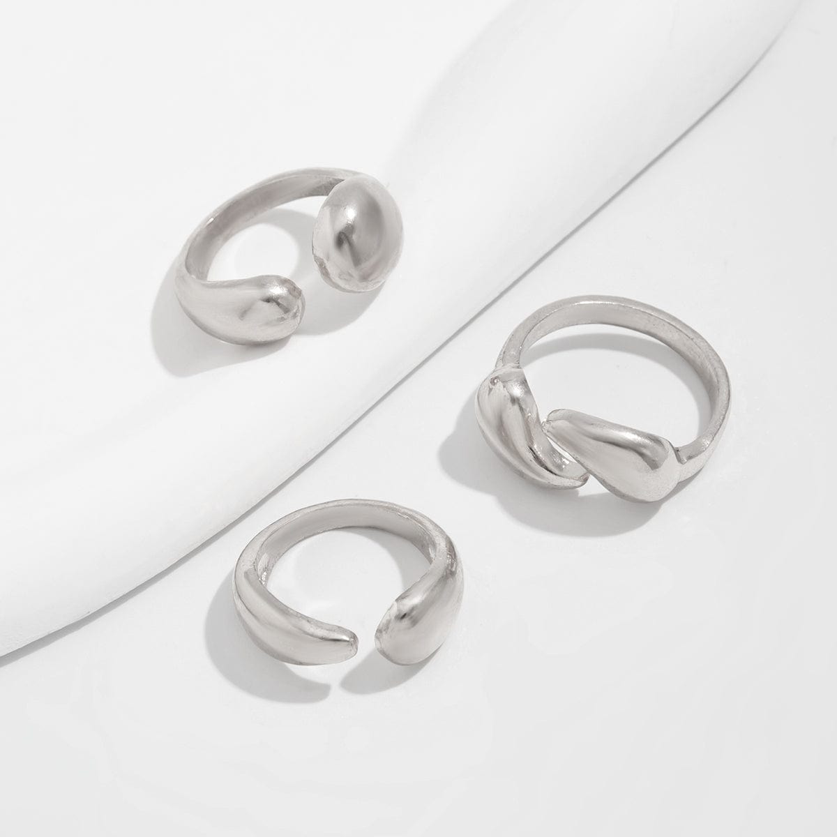 Geometric 3pcs Waterdrop Open Ring Set - ArtGalleryZen