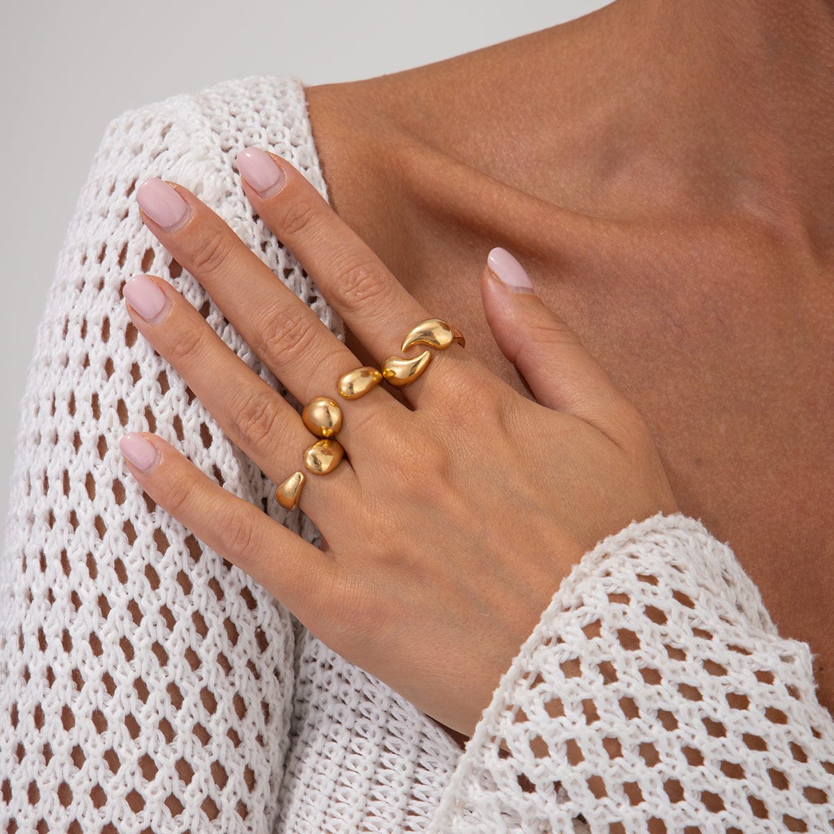 Geometric 3pcs Waterdrop Open Ring Set - ArtGalleryZen