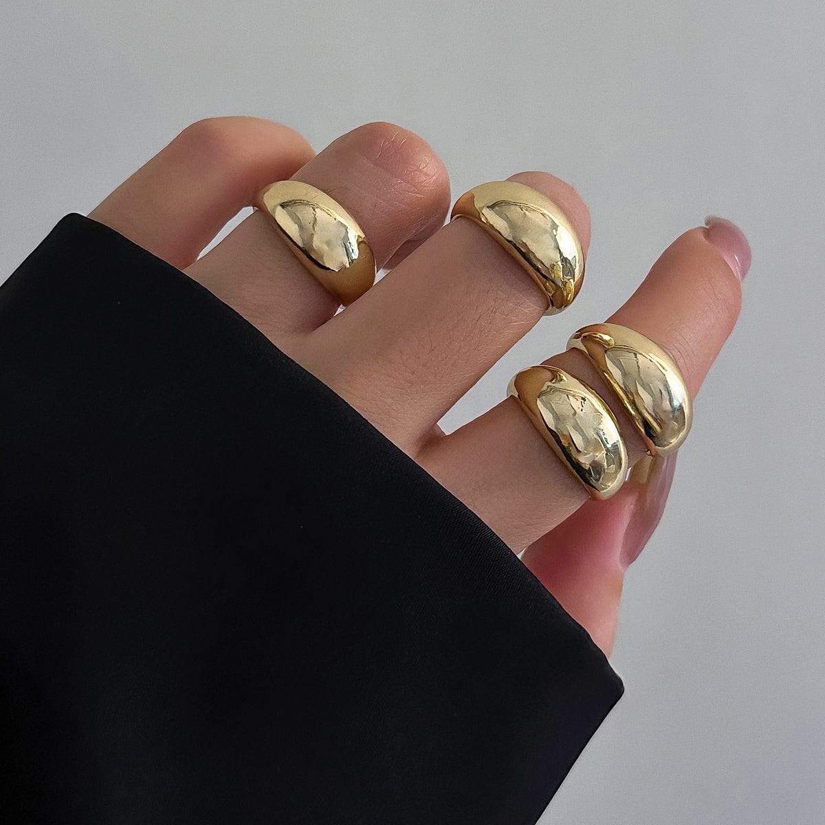 Geometric 4pcs Gold Silver Plated Open Ring Set - ArtGalleryZen