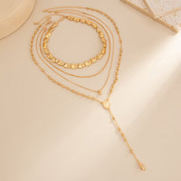 Thumbnail for Geometric 4pcs Gold Silver Plated Waterdrop Pendant Y Necklace Set - ArtGalleryZen